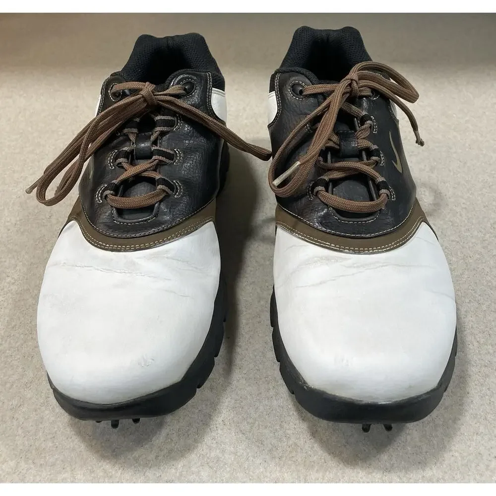 Nike Golf Shoes Brown White 309894-121 Leather Golfing Cleats Men’s Size 9.5